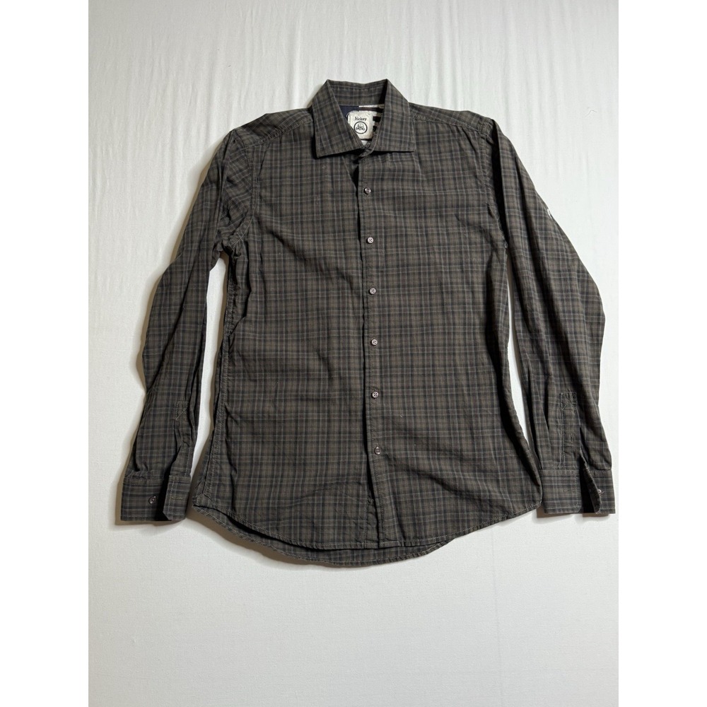 Hickey Freeman Hickey Mens Brown Plaid Button Down Shirt 100% Cotton Size M